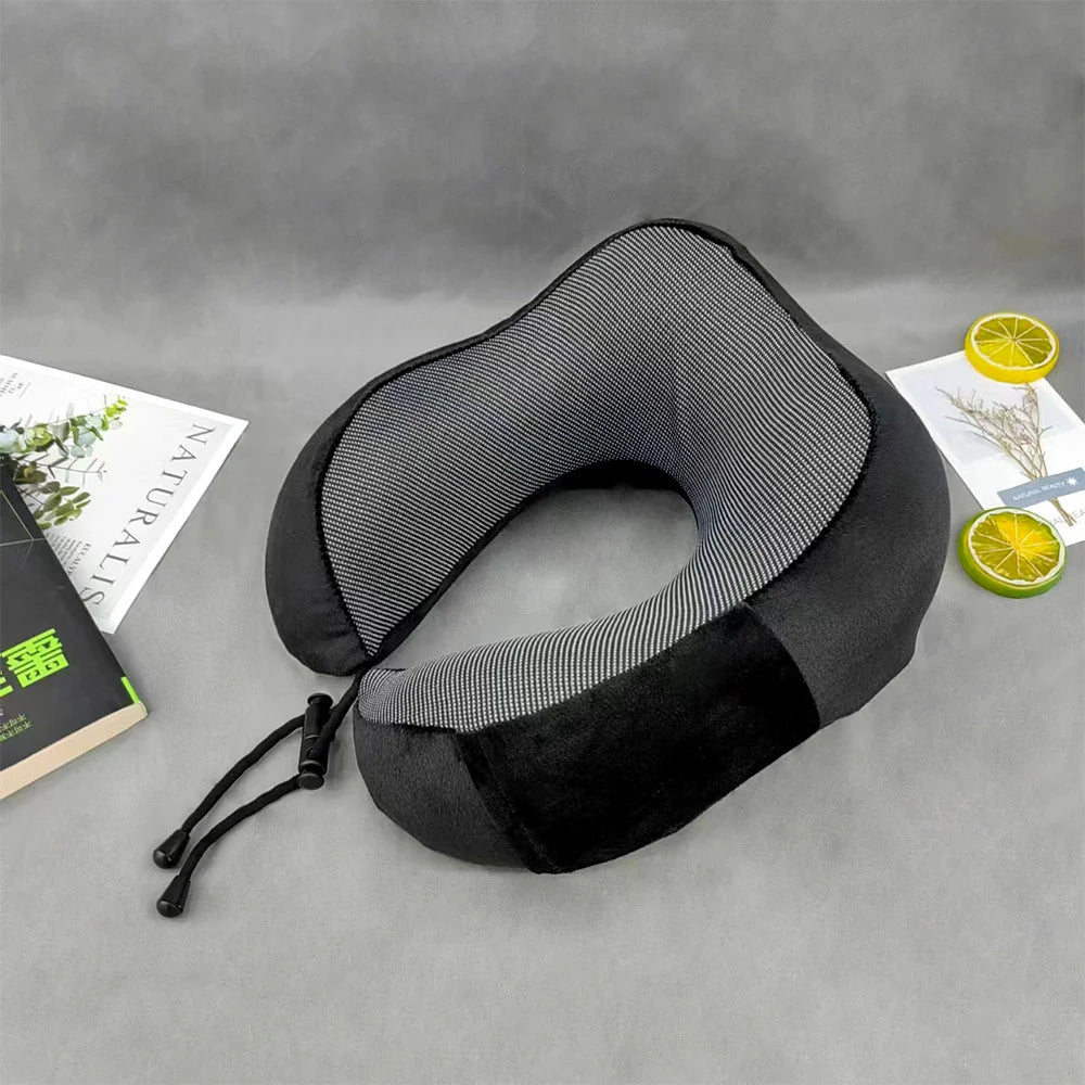 Portable U-Shaped Memory Foam Travel Neck Pillow with Adjustable Support