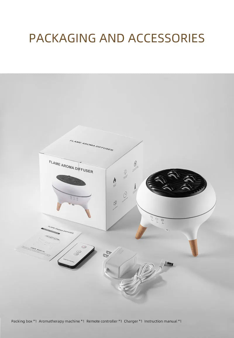 Flame Humidifier & Jellyfish Aroma Diffuser with Gradient Night Light