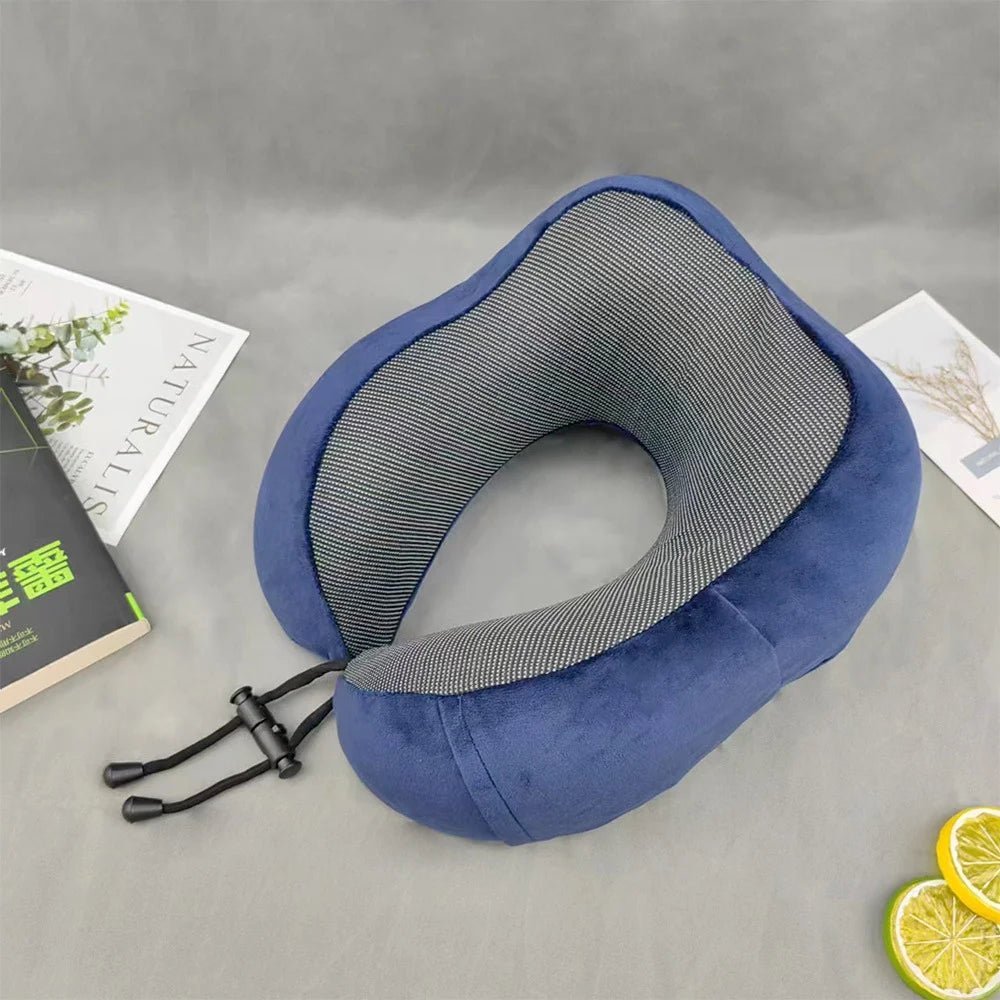 Portable U-Shaped Memory Foam Travel Neck Pillow with Adjustable Support