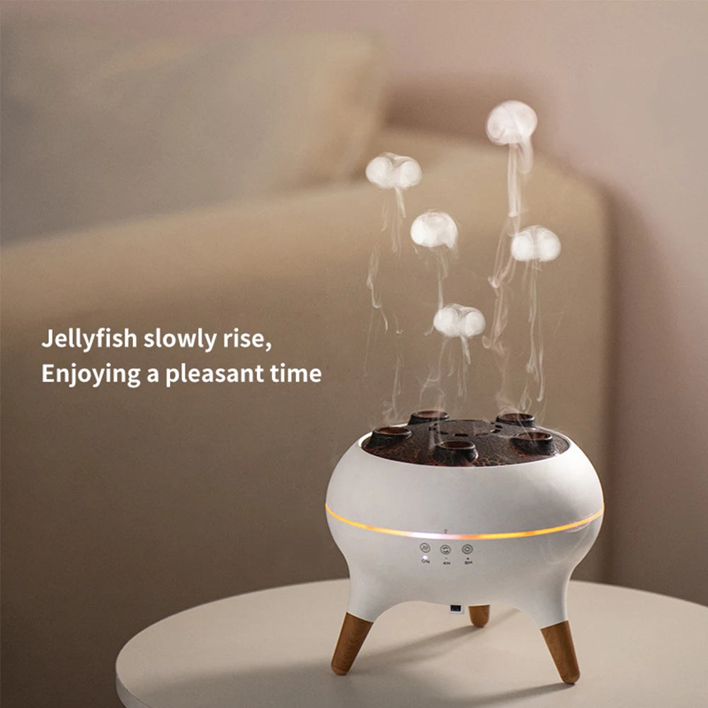 Flame Humidifier & Jellyfish Aroma Diffuser with Gradient Night Light