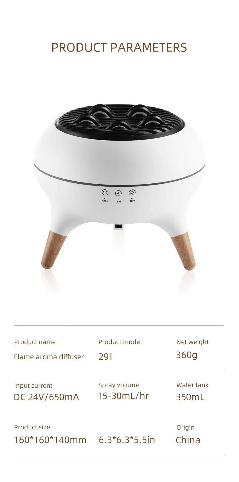 Flame Humidifier & Jellyfish Aroma Diffuser with Gradient Night Light
