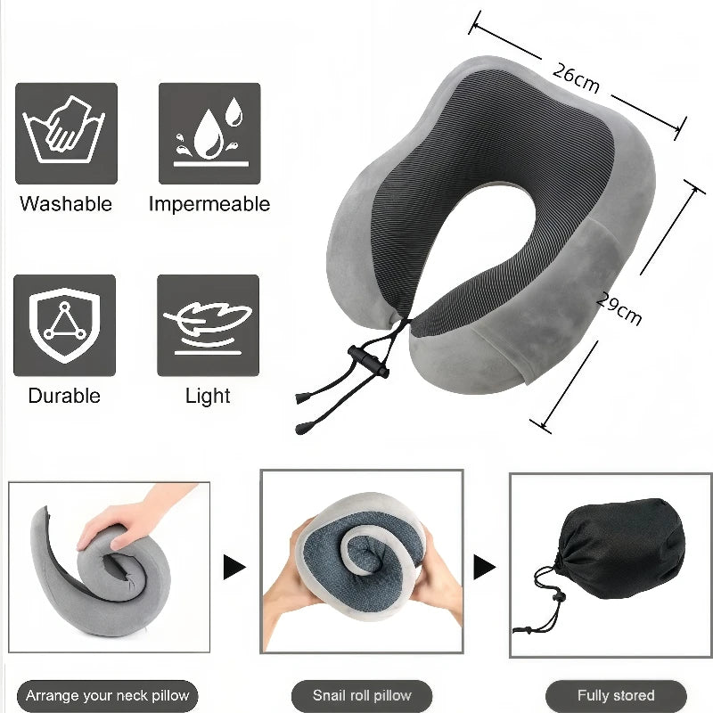 Portable U-Shaped Memory Foam Travel Neck Pillow with Adjustable Support