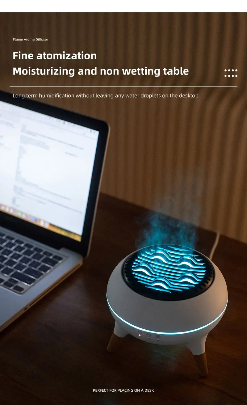 Flame Humidifier & Jellyfish Aroma Diffuser with Gradient Night Light
