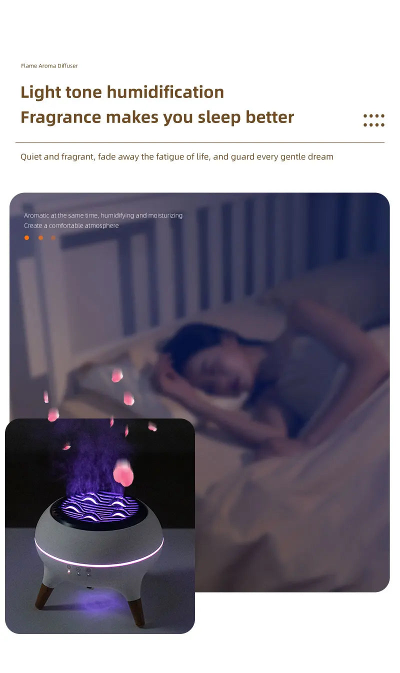 Flame Humidifier & Jellyfish Aroma Diffuser with Gradient Night Light