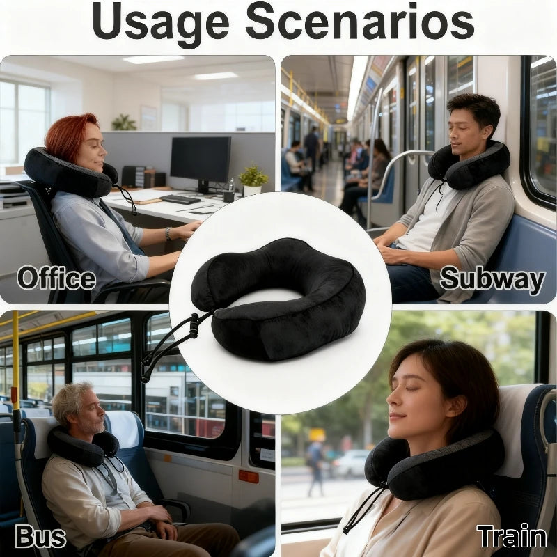 Portable U-Shaped Memory Foam Travel Neck Pillow with Adjustable Support