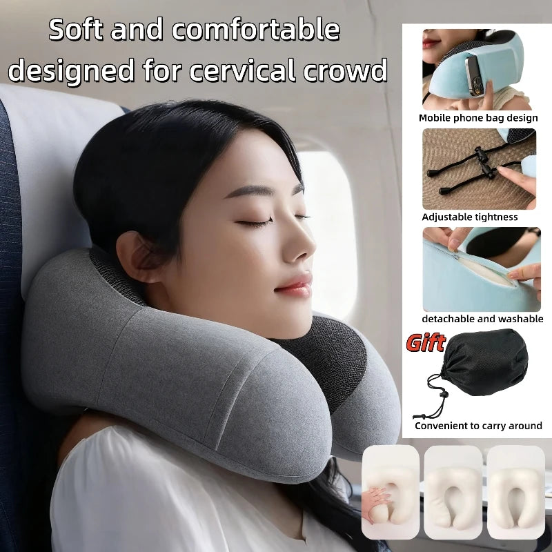 Portable U-Shaped Memory Foam Travel Neck Pillow with Adjustable Support
