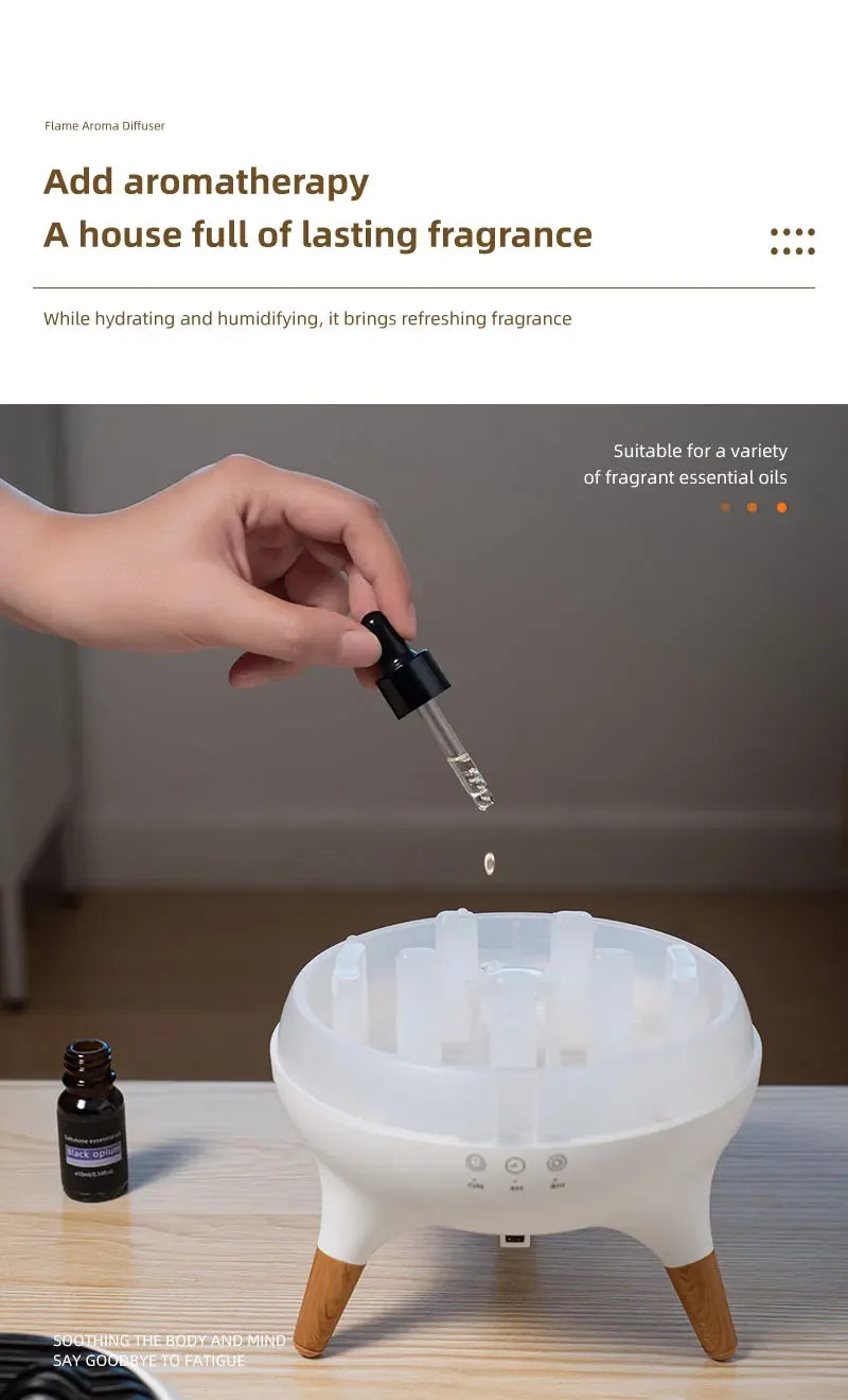 Flame Humidifier & Jellyfish Aroma Diffuser with Gradient Night Light