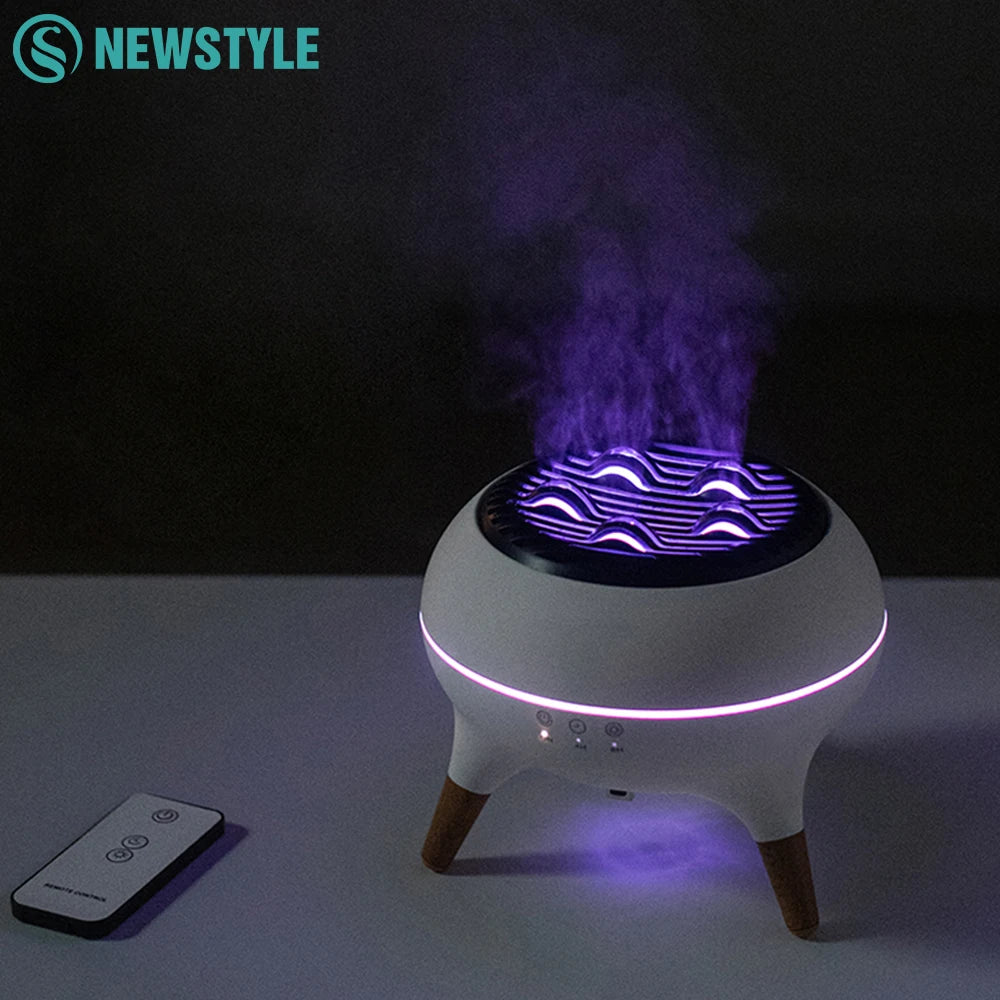 Flame Humidifier & Jellyfish Aroma Diffuser with Gradient Night Light