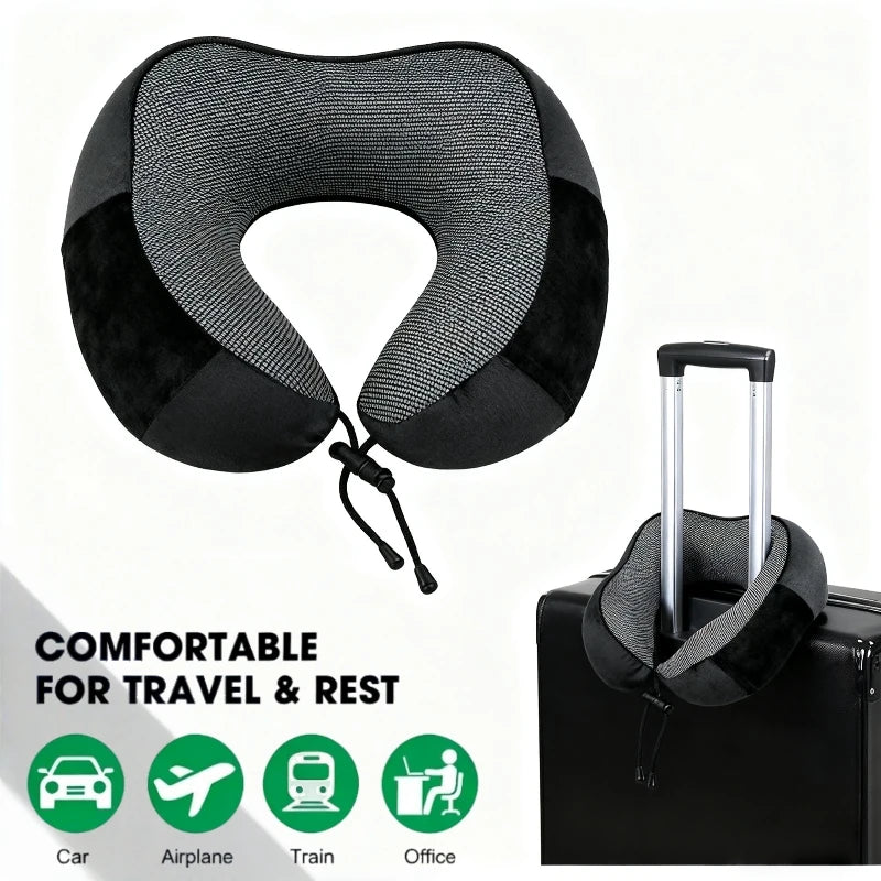 Portable U-Shaped Memory Foam Travel Neck Pillow with Adjustable Support