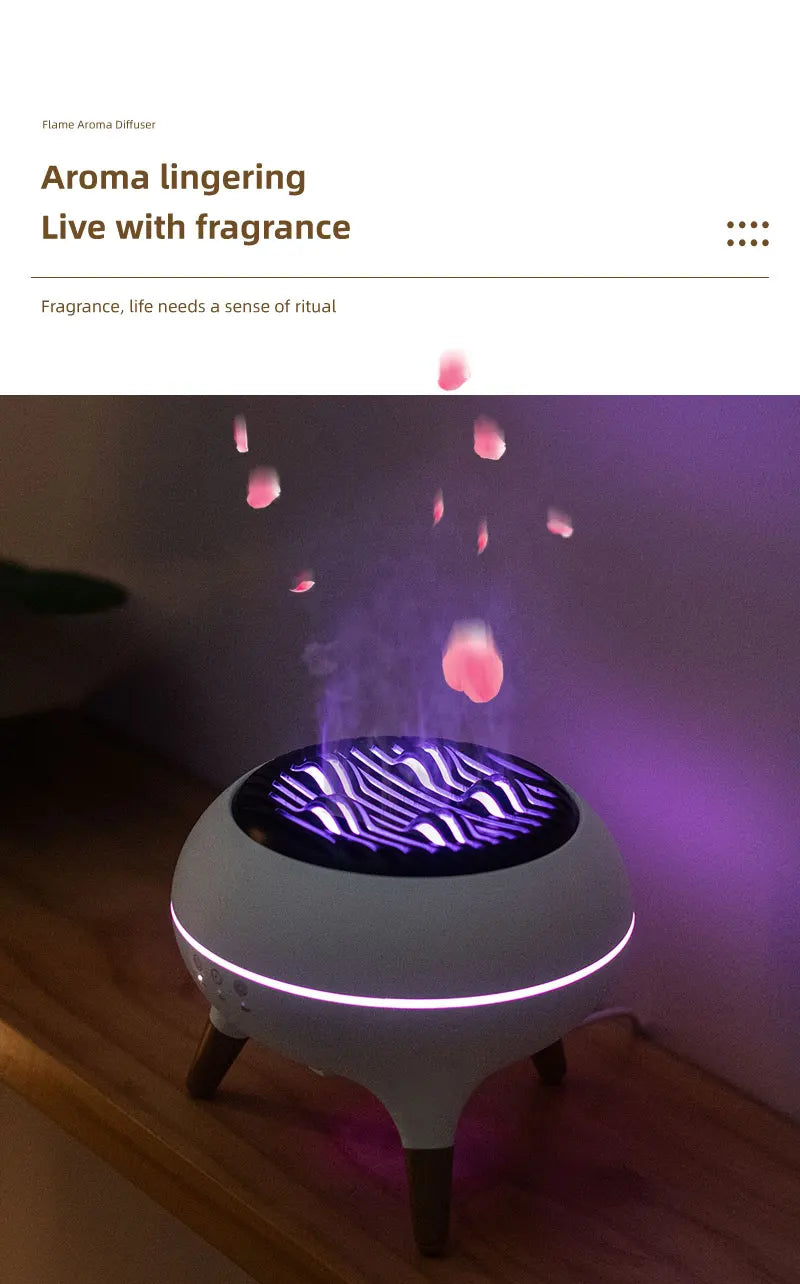 Flame Humidifier & Jellyfish Aroma Diffuser with Gradient Night Light