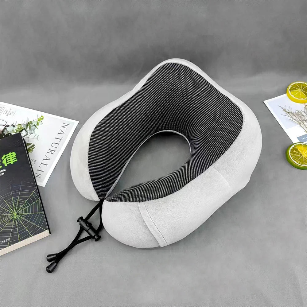 Portable U-Shaped Memory Foam Travel Neck Pillow with Adjustable Support
