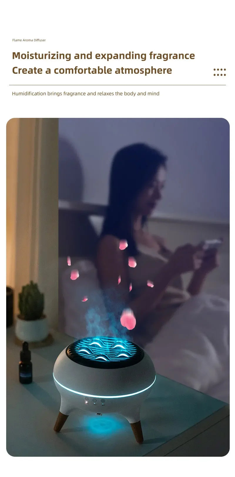 Flame Humidifier & Jellyfish Aroma Diffuser with Gradient Night Light