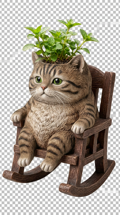 Brown Tabby cat rocking planter