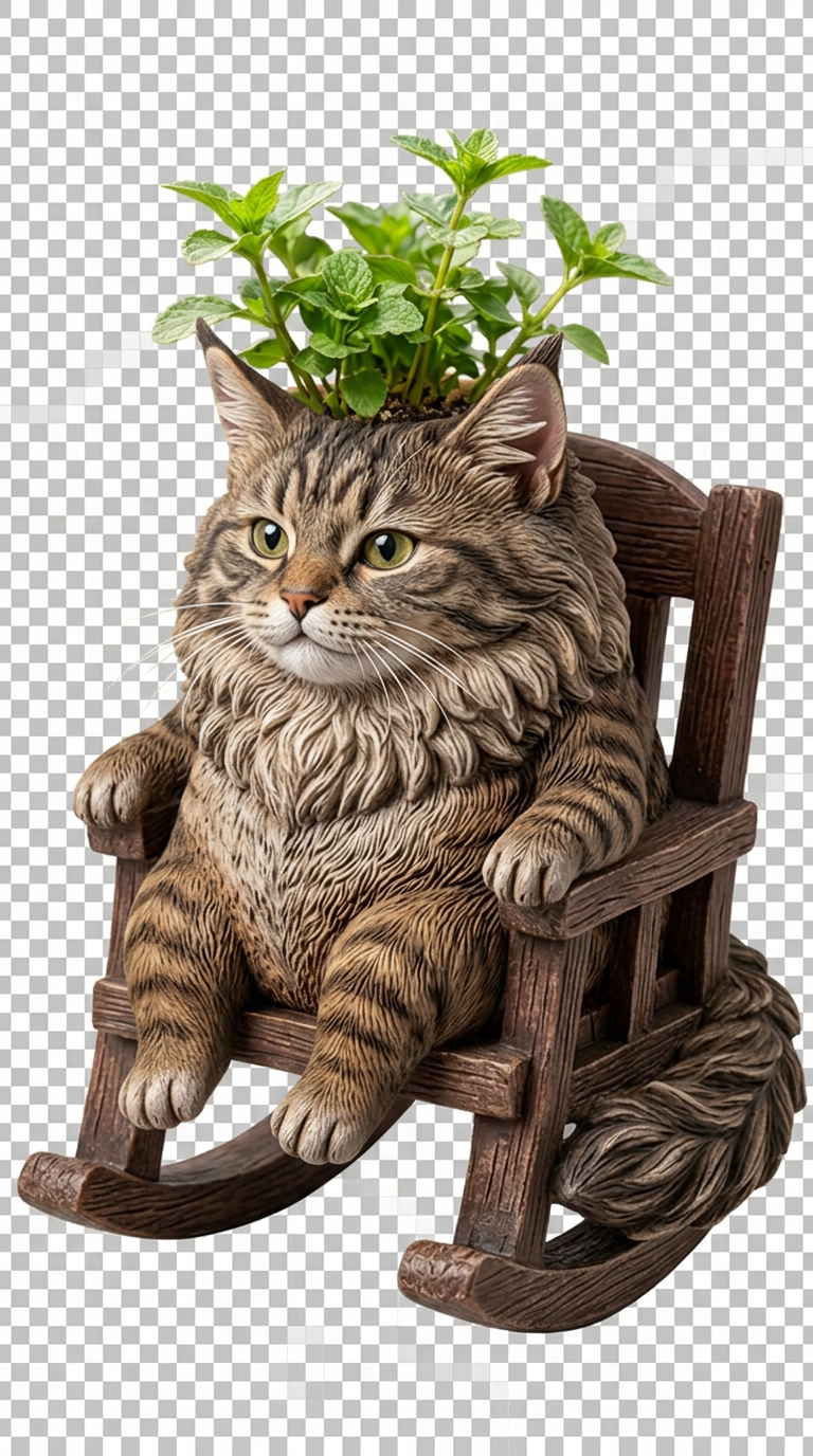 Maine Coon cat rocking planter