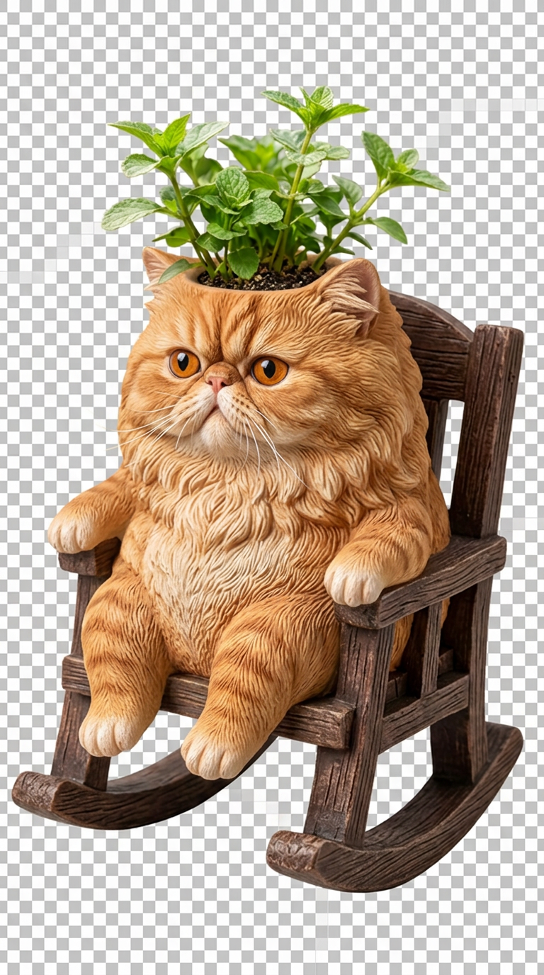 Ginger Persian cat rocking planter