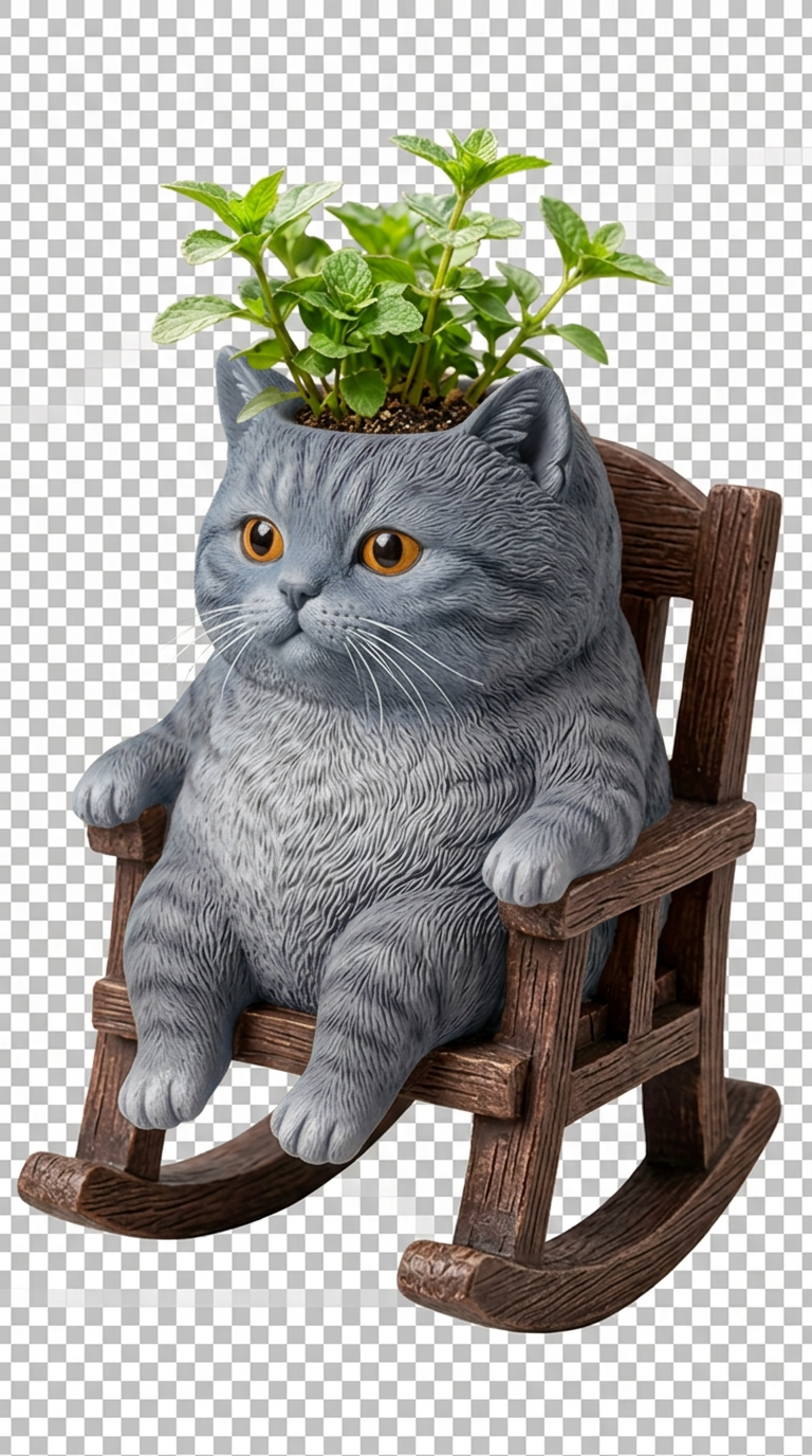 British Blue cat rocking planter