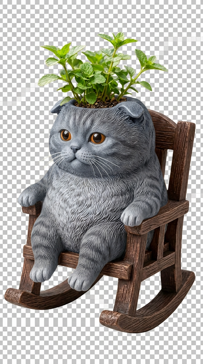 Scottish Fold cat rocking planter