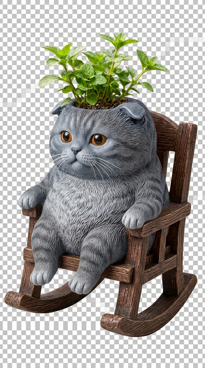 Scottish Fold cat rocking planter