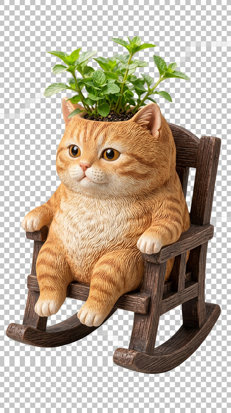 Orange Tabby cat rocking planter