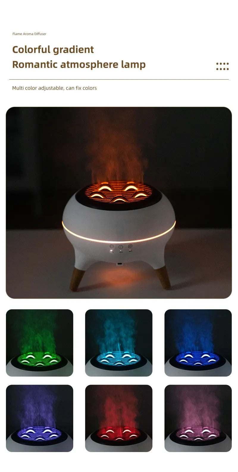Flame Humidifier & Jellyfish Aroma Diffuser with Gradient Night Light
