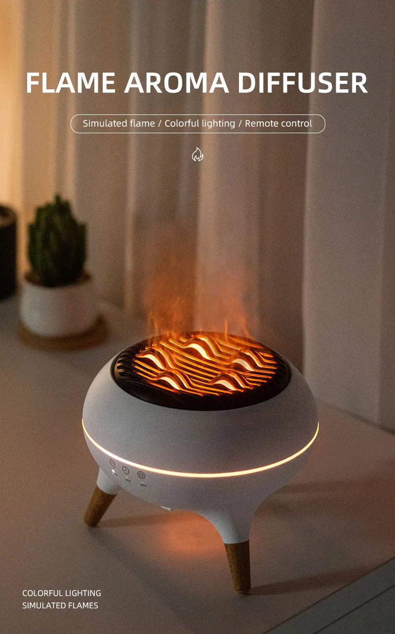 Flame Humidifier & Jellyfish Aroma Diffuser with Gradient Night Light