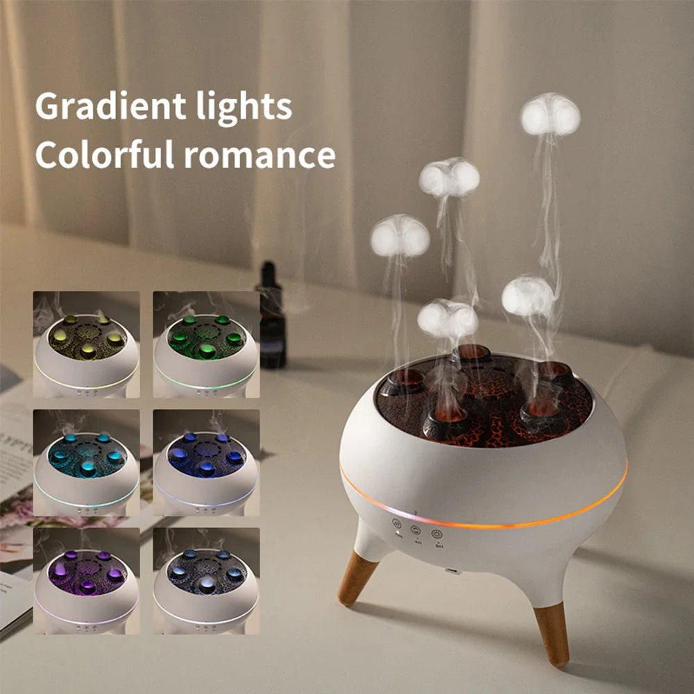 Flame Humidifier & Jellyfish Aroma Diffuser with Gradient Night Light