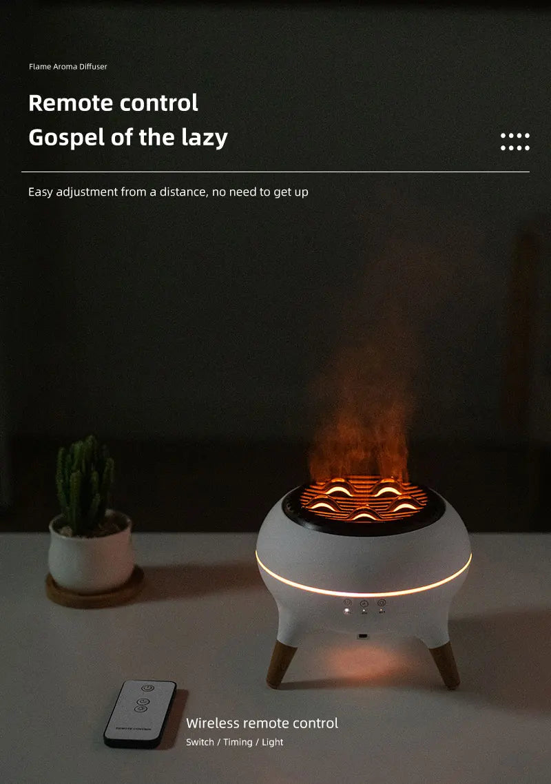 Flame Humidifier & Jellyfish Aroma Diffuser with Gradient Night Light