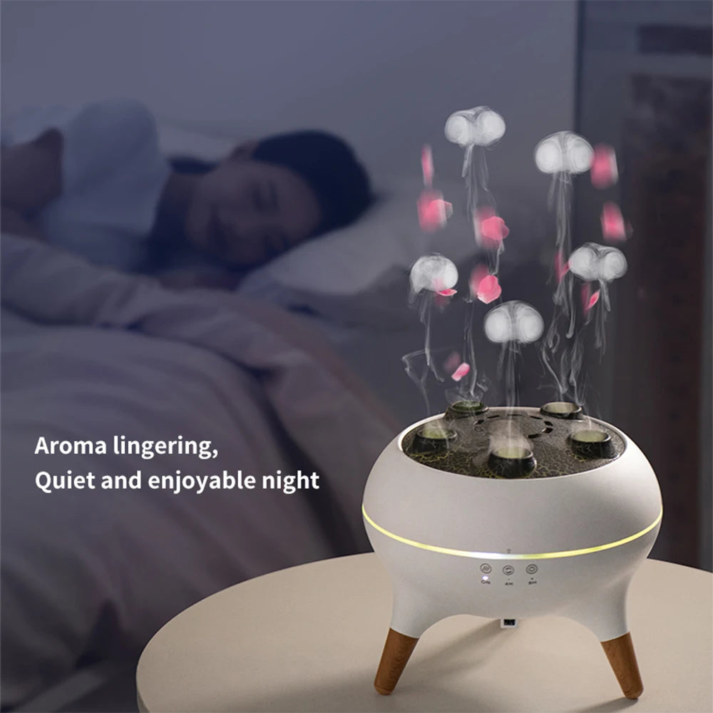 Flame Humidifier & Jellyfish Aroma Diffuser with Gradient Night Light