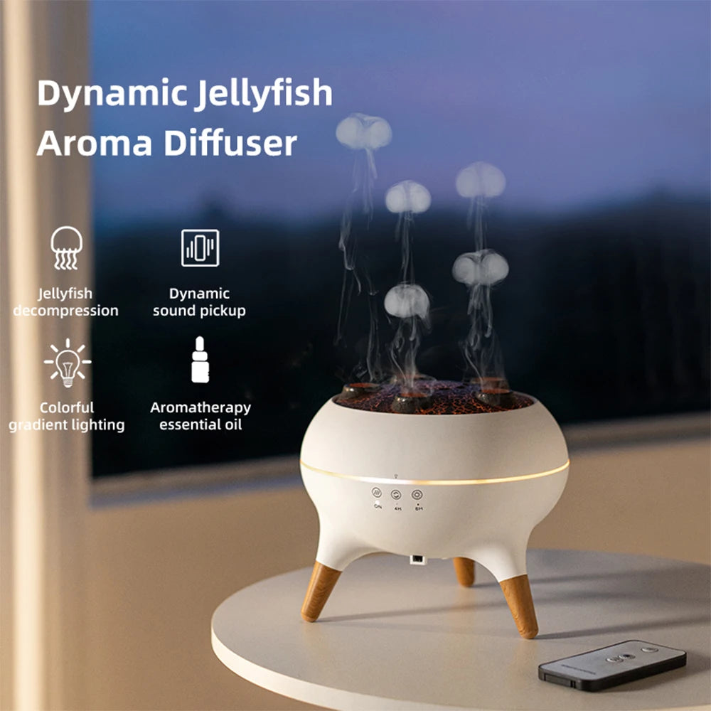 Flame Humidifier & Jellyfish Aroma Diffuser with Gradient Night Light