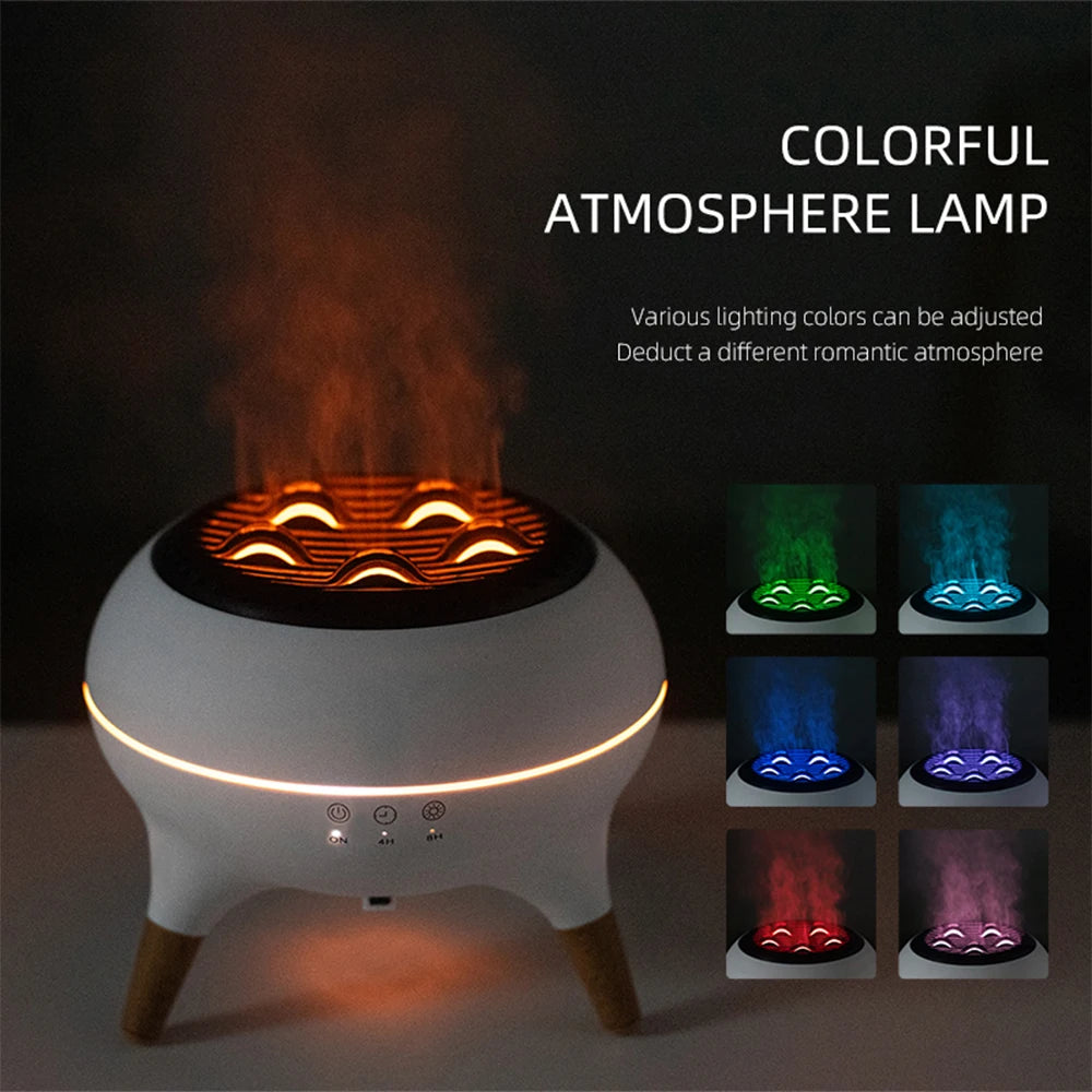 Flame Humidifier & Jellyfish Aroma Diffuser with Gradient Night Light