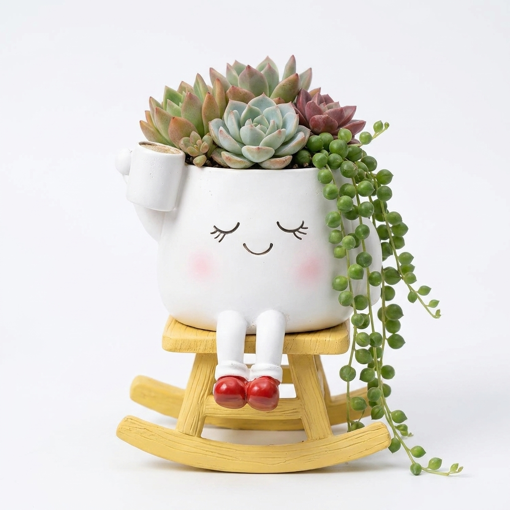 Happy Rocking Planter — White, studio shot