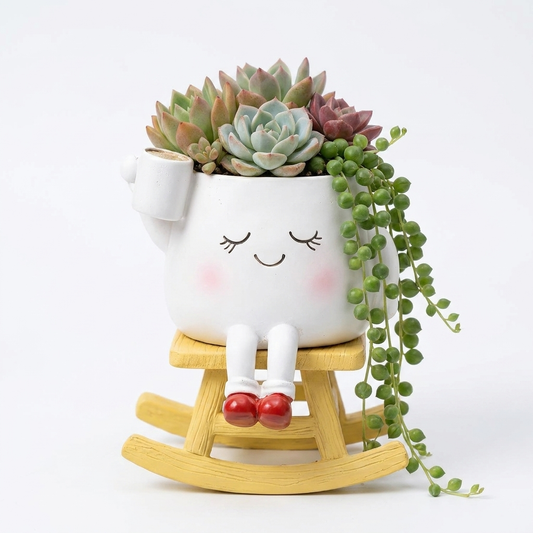 Happy Rocking Planter — White, studio shot