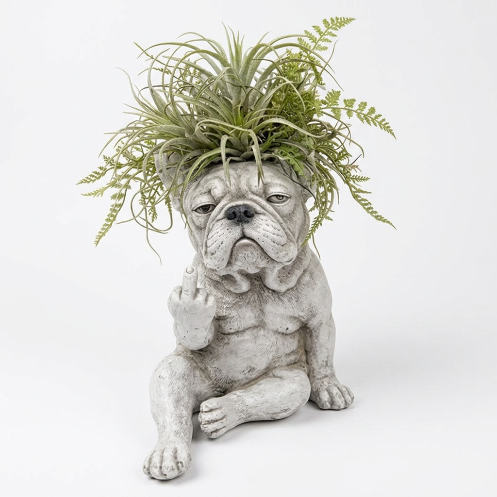 Stone Classic Bulldog Planter - Front View